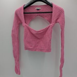 American Eagle Pink Crochet Long Sleeve Crop Top Coquette Balletcore Y2k Fairy S